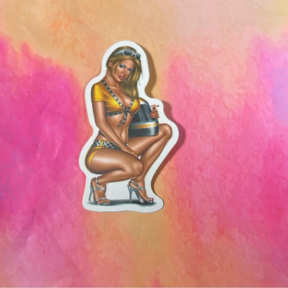 FLAG Sexy Pinup Gorgeous Sticker Retro Vintage BomberGirl Racing Flag Girl - Picture 2 of 3